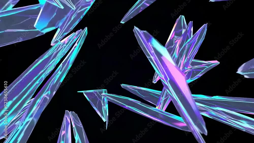 Poster luminous crystal shards converge towards a central point, creating a mesmerizing spectacle of vibran