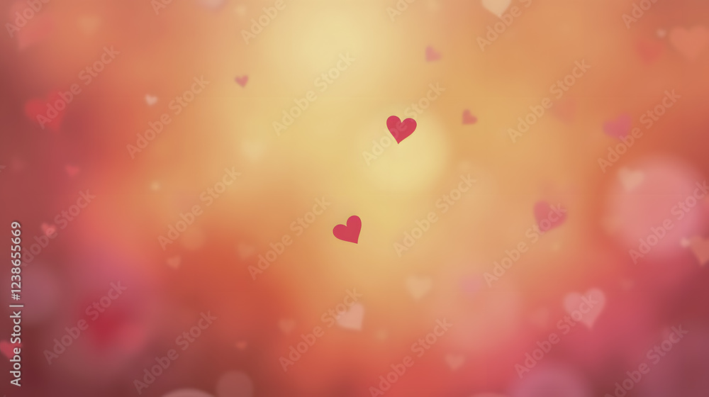Poster soft glowing background with floating hearts and bokeh effect for romantic and festive themes in pas
