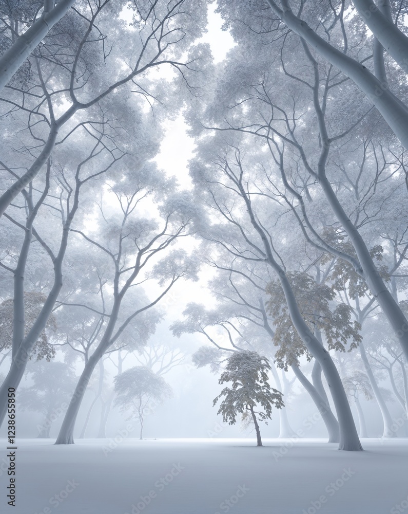Poster white soft glowing tree branches forming a delicate pattern abstract natural tree concept background