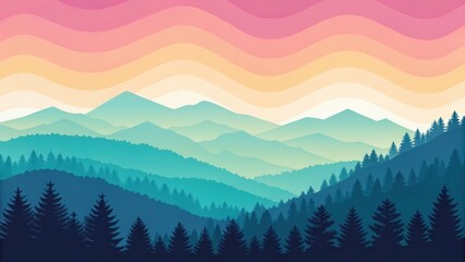 Obraz premium gradient modern background, Colorful layered mountains with a sunset backdrop