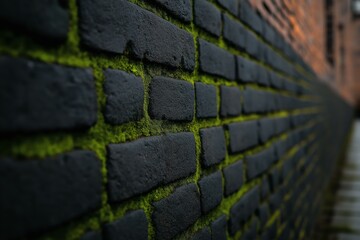 Close-Up of a Mossy Brick Wall