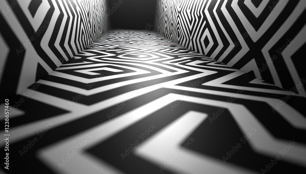 Poster patterned floor and walls perspective in enclosed area for optical effect or use