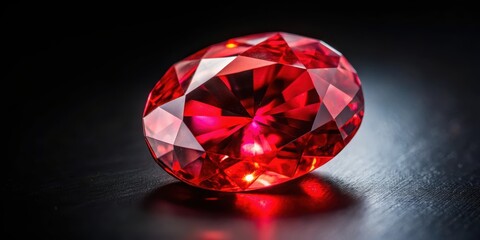 Close-up of a vibrant red sapphire stone on a black background, jewel, deep color,  jewel