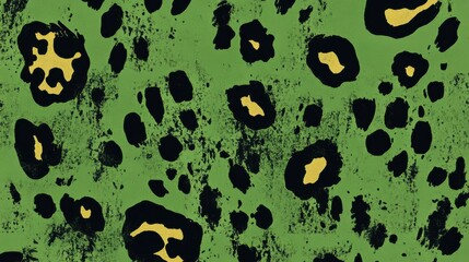 Obraz premium Leopard print pattern with black and yellow spots on green background