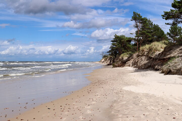 Baltic Sea coast and wild beach next to moving dunes in the Slovincian National Park