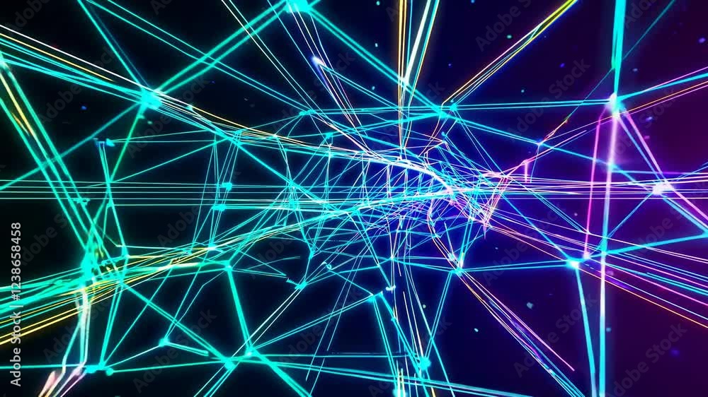 Poster glowing lines and dots are forming a plexus abstract technology background with light trails, creati