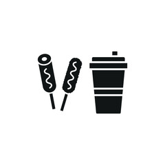 Drink and corn dog set icon represents a popular street food and beverage combo, perfect for snack bar branding, food truck menus, carnival promotions, and fast food visuals.