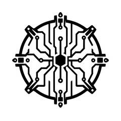 Abstract Technology Circuit Network Design: Geometric Pattern of Lines and Shapes, Representing Digital Innovation and Future Tech.  Modern Graphic Vector Art.
