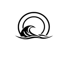 Abstract Ocean Wave with Sun Circle: Minimalist Vector Graphic Design