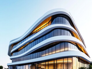 A luxury financial firm headquarters with sleek exterior and golden accents, premium design, ultraHD, isolated on white background