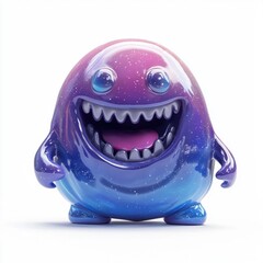 Naklejka premium Slime-like monster with a shimmering blue-to-purple gradient, isolated on white background