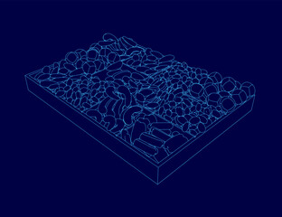 A blue image of a bunch of nuts different shapes and sizes. The nuts are all different and appear to be scattered around the image