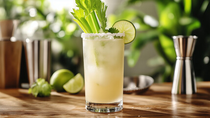 Pale Yellow Cocktail in Fresh Style with Light Yellow Colors Representing Outdoor Garden Ambiance
