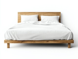 A minimalist guest room with a comfortable bed, soft textiles, and modern decor, ultradetailed, isolated on white background