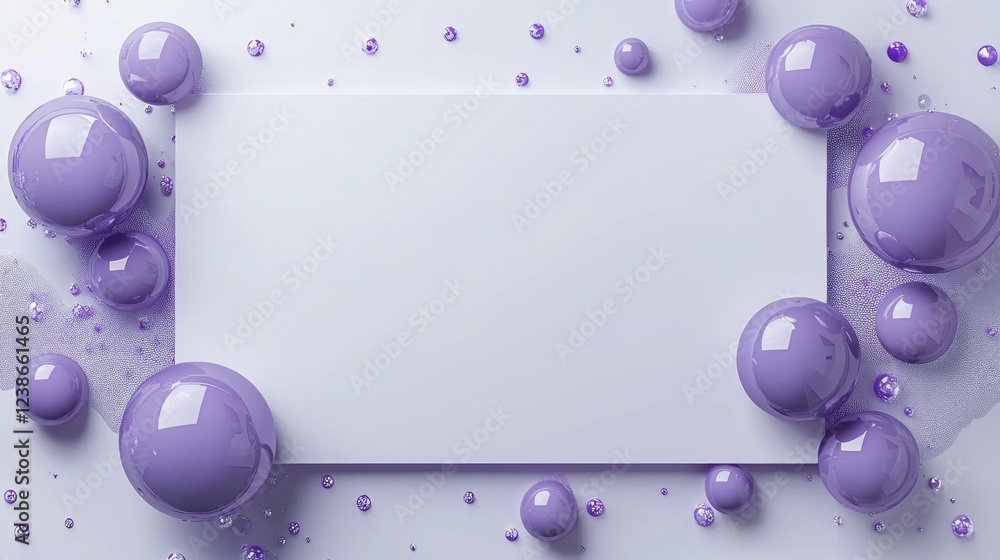 Poster Decorative purple spheres surround a blank canvas, creating a playful and inviting atmosphere perfect for artistic projects. This vibrant display sparks imagination and creativity
