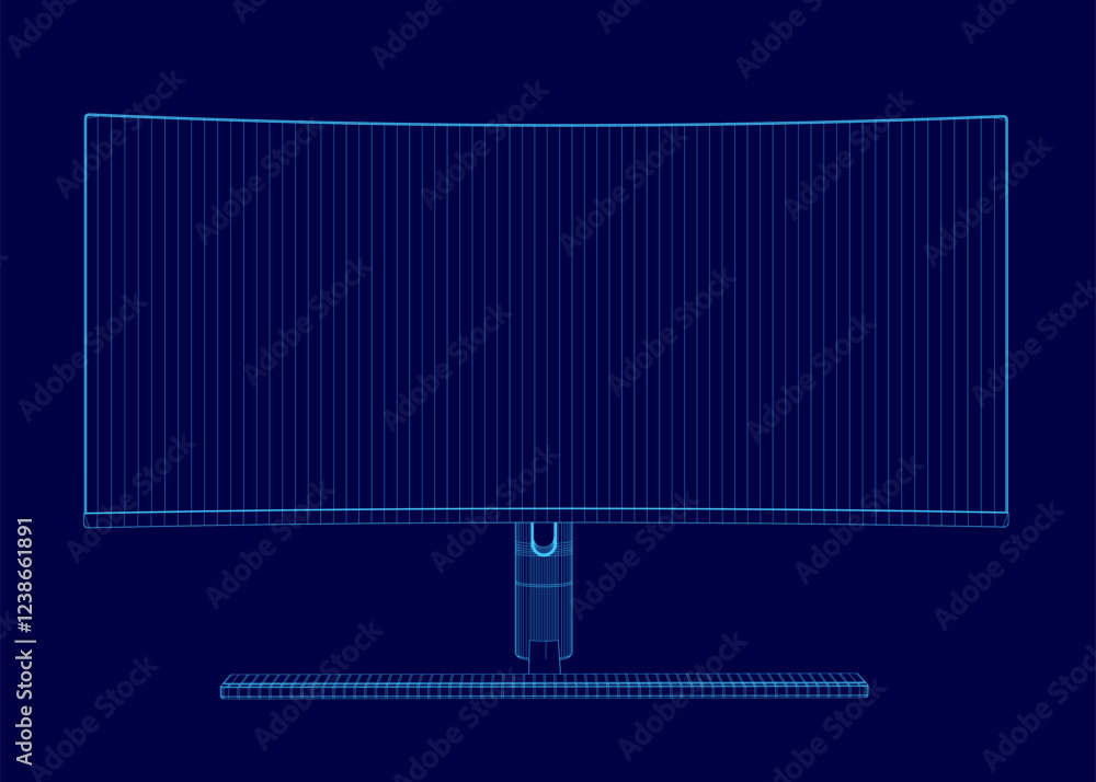 Poster a computer monitor wireframe. front view. 3d. vector illustration