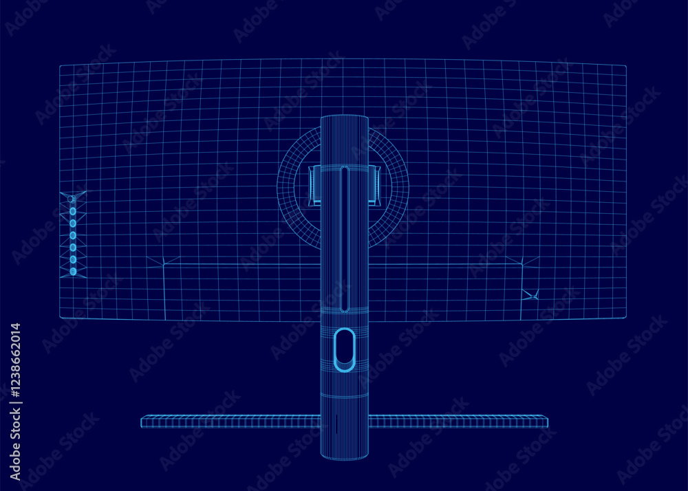 Poster a computer monitor wireframe. 3d. back view. vector illustration.
