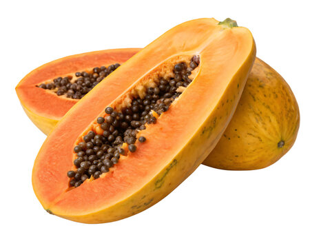 A ripe papaya with golden-yellow skin and vibrant orange flesh. AI Generative