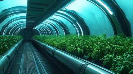 Obraz premium Futuristic Hydroponic Farming Facility with Lush Greenery