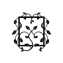 Elegant Black and White Floral Frame: Botanical Vine Square Design. Perfect for invitations, logos, and decorations.