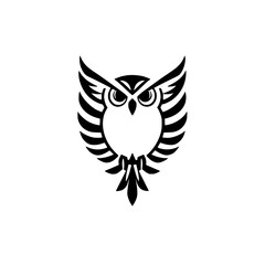 Majestic Owl with Spread Wings: Black and White Bird Vector Graphic
