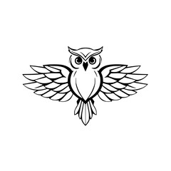 Majestic Owl in Flight: A Black and White Vector Illustration. Perfect for logo design, wildlife art, and nature-themed projects.