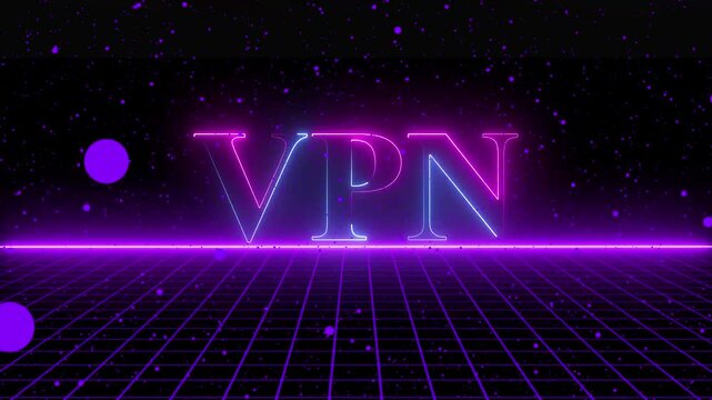 neon text VPN  Enhance Your Online Privacy, Security, and Freedom in the Digital Age on grid back ground.
