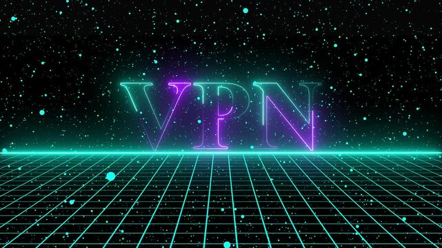 neon text VPN  Enhance Your Online Privacy, Security, and Freedom in the Digital Age on grid back ground.