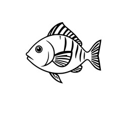 Elegant Black and White Fish Illustration: A Simple Line Drawing of an Aquatic Creature. Perfect for Nature Lovers and Design Enthusiasts.