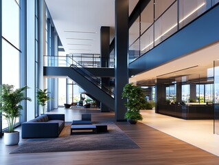 Obraz premium Business tower with highrise glass elevators, modern vertical workspace, innovative corporate design, premium office setting