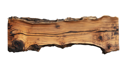 Live edge wooden slab showing natural grain and texture on transparent background
