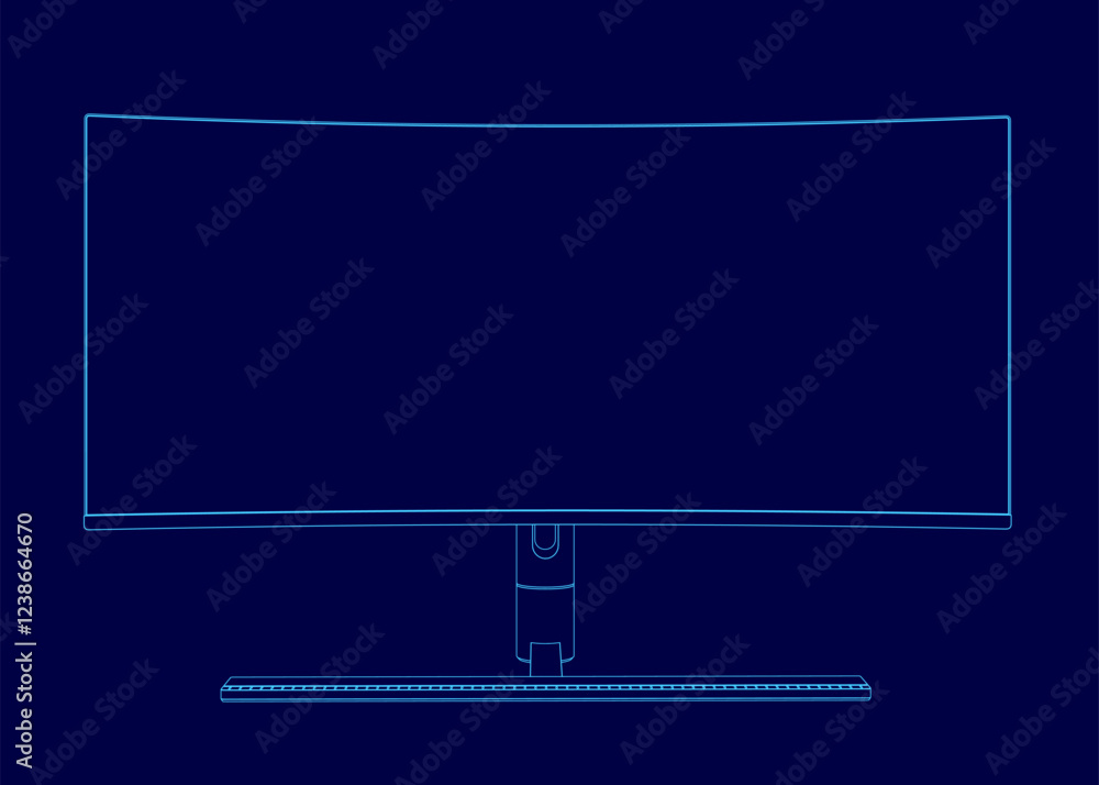 Aufkleber a computer monitor is shown in a blue color. the monitor is a large screen and is placed on a stand