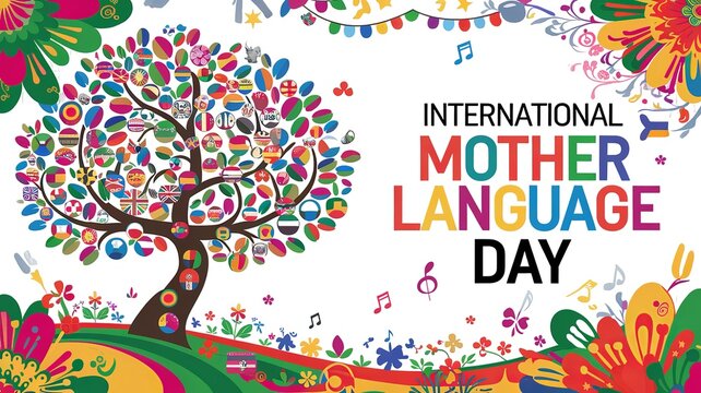  Mother Language Day, A colorful design advocating preservation and promotion of native languages worldwide.