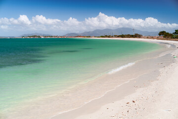 Tropical beach with perfect turquoise water and white sand, Coche Island, Venezuela. 