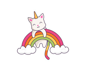 Niedliches Catcorn (Katze + Einhorn) mit Regenbogen -- Vektor