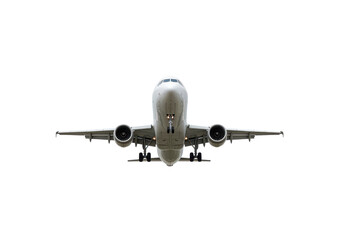 Obraz premium A modern commercial airplane with sleek design, isolated on a white background