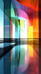 Cyberpunk city, neon reflections on glass buildings, 3D illustration