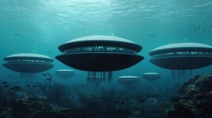 Fototapeta premium Futuristic Underwater Spaceships Exploring Ocean Depths