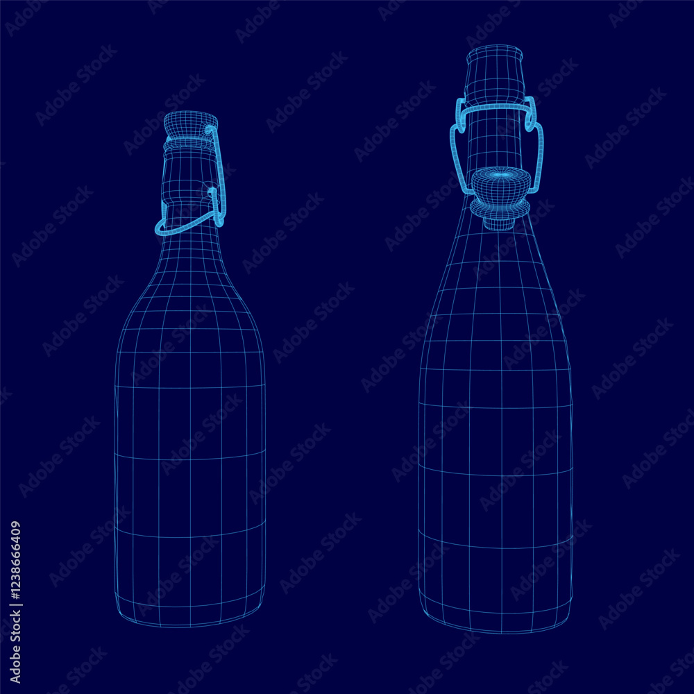 Poster two bottles of wine are shown in a blue background. the bottles are shown in a 3d format, with the t