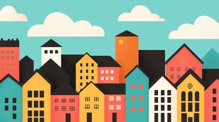 Obraz premium Property Concept. Colorful cityscape with stylized buildings