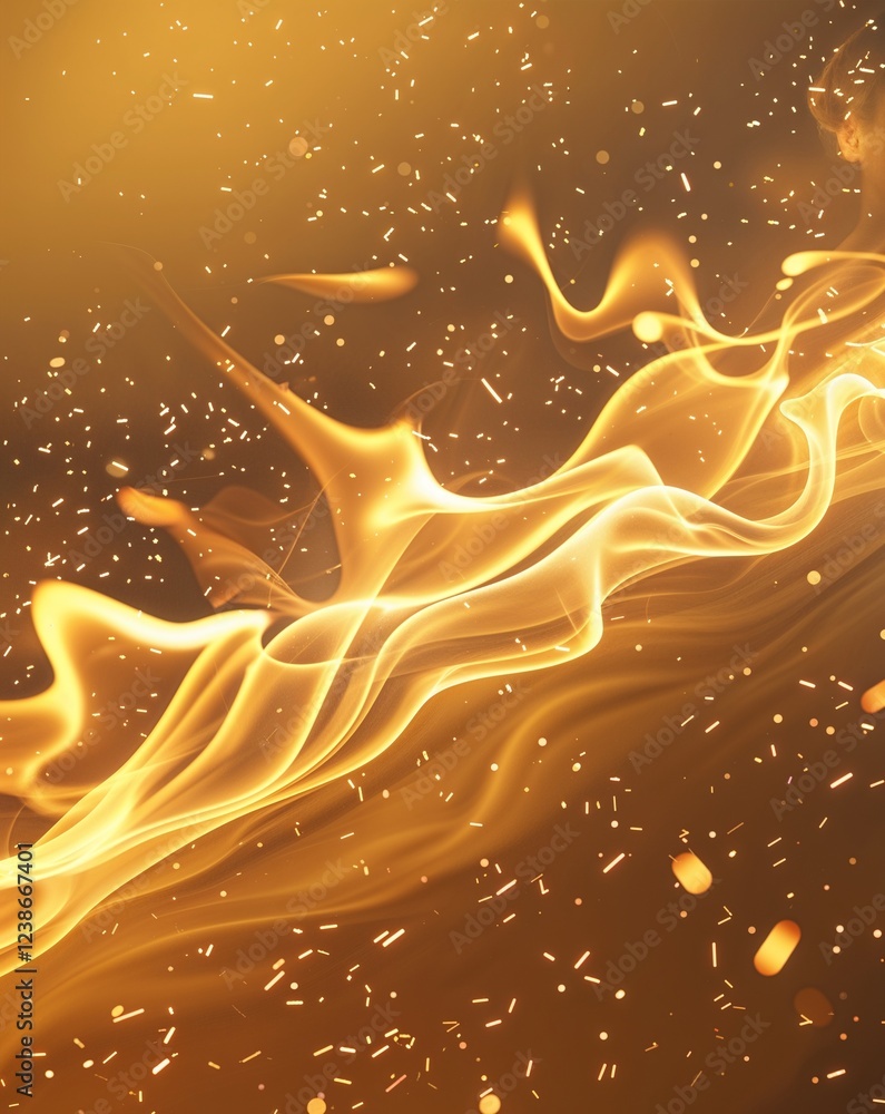 Poster soft golden yellow with slow burning sparks and smooth glowing patterns abstract flame ember sparks 