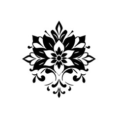 Elegant Black and White Damask Floral Design: Vintage Classic Ornament, Symmetrical Pattern for Decoration, Wallpaper, and Background