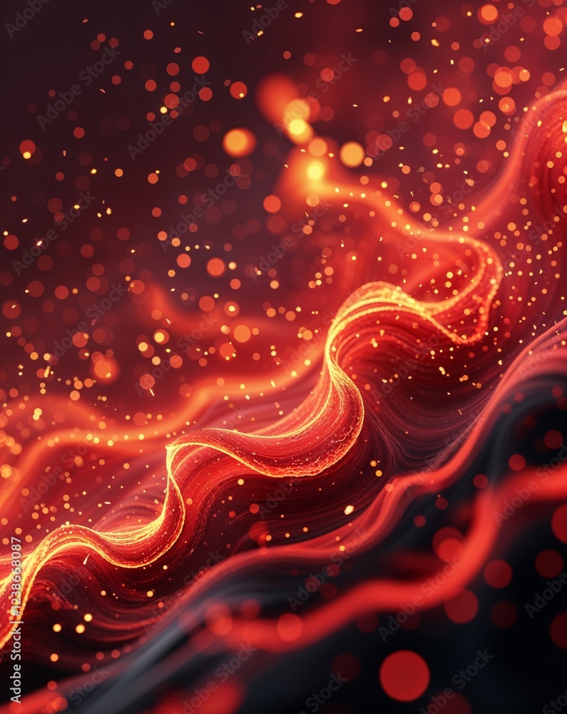 Poster subtle red with glowing ember flickers and soft swirling heat waves abstract flame ember sparks conc