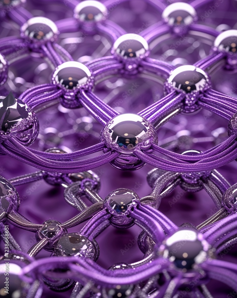 Poster violet metallic balls forming interlocking circular networks abstract background