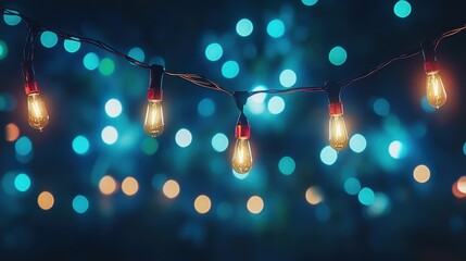 String of decorative lights hanging in a row against a dark background