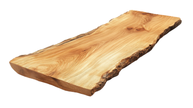 Live edge slab of wood showing natural beauty on transparent background
