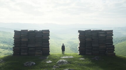 Person contemplates knowledge gap in mountain valley