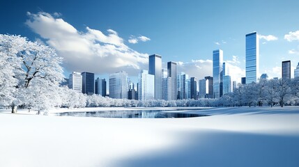 Obraz premium Icecovered glass skyscraper, winter reflections, 3D illustration