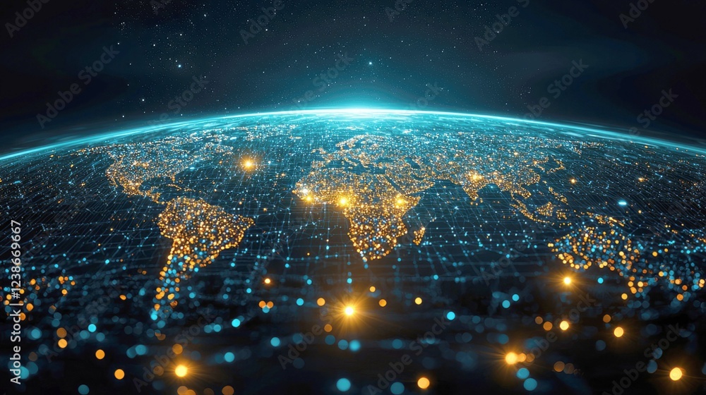 Poster global network: a stunning visualization of earth's interconnected world. witness the intricate web 