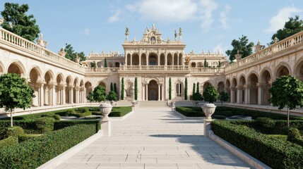 Fototapeta premium Exquisite Architectural Design of Grand Palace with Lush Gardens